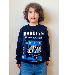 Breeze Erkek Çocuk Sweatshirt Yazı Baskılı 7-12 Yaş, Lacivert