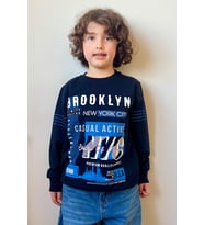 Breeze Erkek Çocuk Sweatshirt Yazı Baskılı 7-12 Yaş, Lacivert