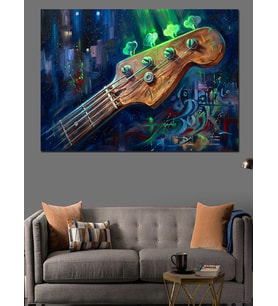 Işıklı Elektro Gitar Sapı Detayı Dekoratif Kanvas - Mdf Ahşap Tablo