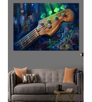 Işıklı Elektro Gitar Sapı Detayı Dekoratif Kanvas - Mdf Ahşap Tablo