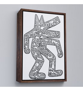 Çerçeveli Keith Haring - Köpek Tablosu - Dog (Kahverengi)