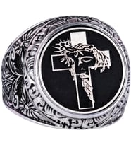 Haç Yüzük - Erkek 925 Ayar Gümüş Hristiyan Yüzüğü - İsa Yüzüğü