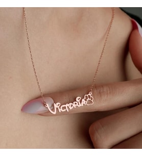 Disney Font Pati Detaylı İsim Kolye 925K Gümüş (Rose)
