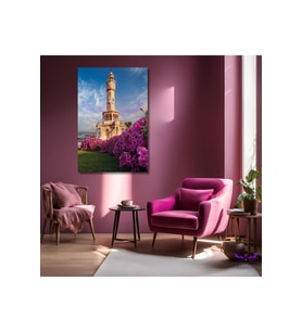 Tekli Dikey Kanvas Salon Tablosu İzmir Saat Kulesi Manzarası
