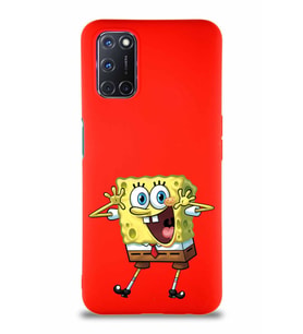 Oppo A72 Soft Premier Kapak Sünger Bob Tasarımlı Silikon Kılıf - Kırmızı (Şeffaf)