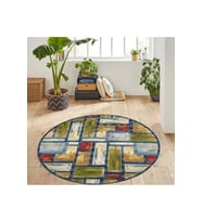 Eliana Home Baskılı, Yıkanabilir Kaymaz Taban Yuvarlak Halı LNA7144 120x120 cm (Mavi)