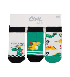Civil Baby Dino 3'lü 6- Bebek Erkek Çorap Set - Standart 18 Ay