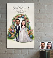 BK Gift Kişiye Özel Evleniyoruz Karikatürlü Ahşap Tablo - 1, Sevgililer Günü, Sevgiliye Hediye