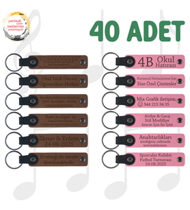A Kahve & Pembe, Firma Yıl Dönümü Kutlamalarına Hediye, 40’lı Set, İsimli Anlamlı Deri Anahtarlık