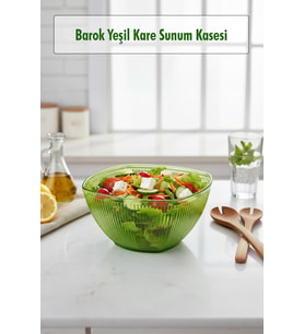 Barok Yeşil Orta Boy Kare Kase & Sunum Kasesi - 1,5 Lt