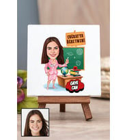 Kadın Coğrafya Öğretmenine Öğretmenler Günü Hediyesi Karikatürlü Masa Dekoru