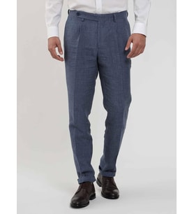 Dufy İndigo Erkek Slim Fit Çizgili Keten Pantolon - 104537