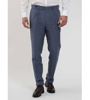 Dufy İndigo Erkek Slim Fit Çizgili Keten Pantolon - 104537