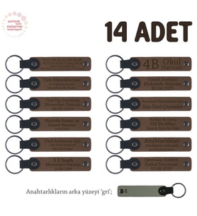 Açık Kahverengi & Gri, Mevlit Hatırası İçin Üzerinde İsim Yazılabilen Hediyelik Anahtarlık 14’lü Set