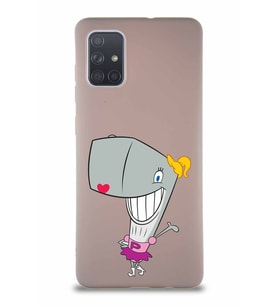 Samsung Galaxy A71 Soft Premier Kapak Pearl Yengeç Tasarımlı Silikon Kılıf - Pudra (Şeffaf)