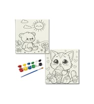 Okul Etkinliği-2'li Tuval Boyama Seti. 20x20 Cm Uv Baskı 6 Akrilik Boya 1 Fırça-model-182