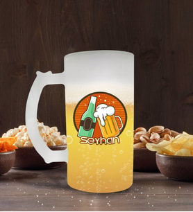 BK Gift Kişiye Özel İsimli Buzlu Cam Bira Bardağı 50cl-111 (Beyaz)