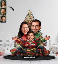 BK Gift Kişiye Özel Aile Yılbaşı Tasarımlı Karikatür Biblo -2, Yılbaşı Hediyesi, Yeni Yıl Hediyesi