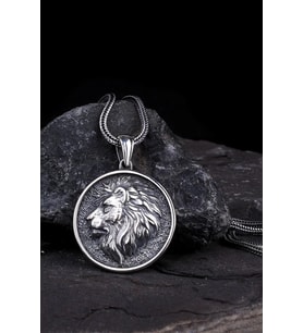 Kabartma Aslan Model 925 Ayar Gümüş Kolye - Silver