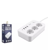 FLY 3406-01 Termal Akım Korumalı 3 Priz + 3 USB Anahtarlı Kablo 2 Metre
