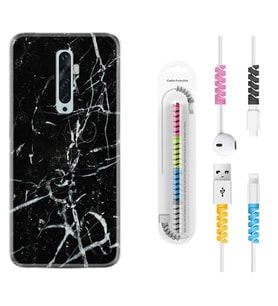 Oppo Reno 2Z 4 Lite 4 Pro 5 6 7 A31 Kılıf Kablo Koruma Spiral Silikon Black Marble 3 1382