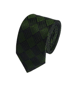 Cengiz İnler Kareli Desen Mendilli Mikrofiber Erkek Kravat (Lacivert)
