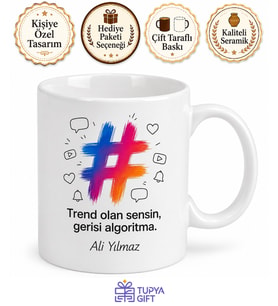 Hashtag Simgesi Çizimli Sosyal Medya Fenomenlerine Trend Kupa Bardak Hediye