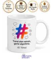 Hashtag Simgesi Çizimli Sosyal Medya Fenomenlerine Trend Kupa Bardak Hediye