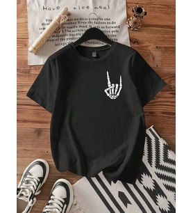 Kadın Baskılı T-Shirt Kısa Kol Bisiklet Yaka Oversize Rahat Kalıp Tişört - Siyah