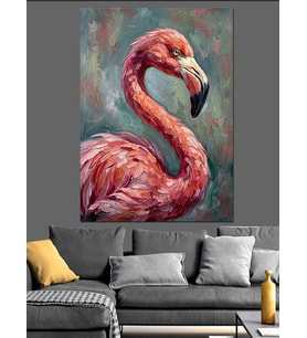 Canlı Pembe Flamingo Portre Sanatı Dekoratif Kanvas - Mdf Ahşap Tablo