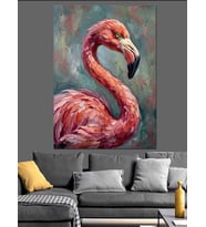 Canlı Pembe Flamingo Portre Sanatı Dekoratif Kanvas - Mdf Ahşap Tablo