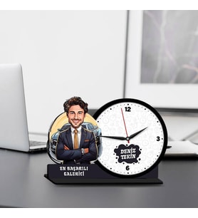 Erkek Galericiye Hediye Karikatürlü MDF Masa Saati
