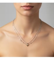 Lorivelle Premium Paslanmaz Çelik Çift Sıra Zincirli Gümüş Renk & Gold Kalp Kolye (Hazır Kombin)