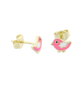 Pembe Kuş Altın Çocuk Küpe