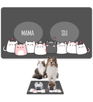 Gri Kalp Kediler, Kedi Köpek Mama ve Su Altlığı, Mama Paspası, Kedi Köpek Mama Eğitim Paspası (50x35)
