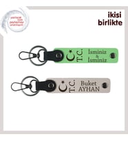 En Yakın Arkadaşa Anlam Yüklü Hediye – Ay Yıldız TC 2’li Deri Anahtarlık Set, Fıstık Yeşil-Pudra (Çok Renkli)
