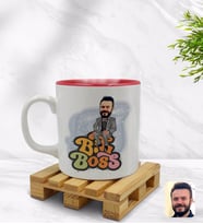 BK Gift Kişiye Özel Erkek Big Boss Karikatürlü İçi Kırmızı Renkli Kupa Bardak Model 3