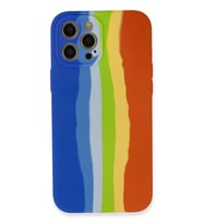 Newface Apple iPhone 12 Pro Kılıf Ebruli Lansman Silikon - Mavi-Turuncu