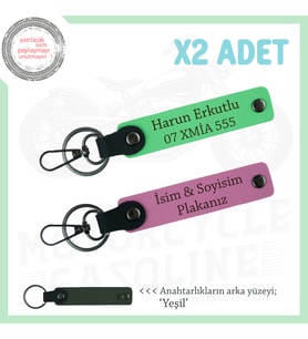Eşinize Çok Özel Hediye, İsim Ve Plaka Yazılabilen Araç Anahtarlıkları x2'li Set, Pembe-F Yeşil-Ysl