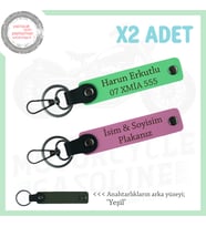 Eşinize Çok Özel Hediye, İsim Ve Plaka Yazılabilen Araç Anahtarlıkları x2'li Set, Pembe-F Yeşil-Ysl