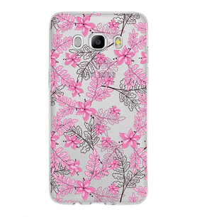 Samsung Galaxy J5 2016 Kapak Floral Pembe Tasarımlı Şeffaf Silikon Kılıf
