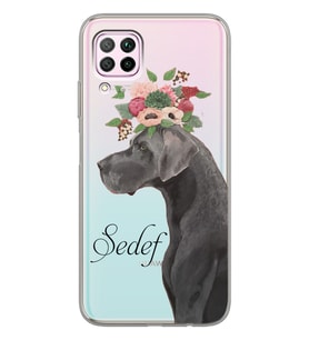 Huawei Çiçekli Köpek Tasarımlı Şeffaf Telefon Kılıfı