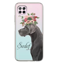 Huawei Çiçekli Köpek Tasarımlı Şeffaf Telefon Kılıfı