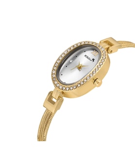 Polo Air Lüx Taşlı Oval Kasa Hasır Metal Kordon Kadın Kol Saati PL-1546Bx (Sarı)