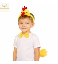 Çocuk Horoz Tavuk Kostüm Seti 3 Parça (Taç + Papyon + Kuyruk)
