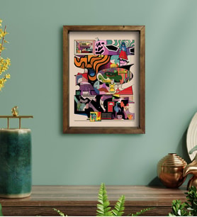 BK Gift Modern Soyut Tasarımlı Doğal Masif Ahşap Çerçeveli Tablo 30x40cm-11