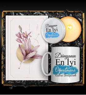 Öğretmenler Gününe Özel Tasarım Kişiye Özel Kupa & Tasarım Defter & Özel Tasarım Mum Seti