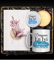 Öğretmenler Gününe Özel Tasarım Kişiye Özel Kupa & Tasarım Defter & Özel Tasarım Mum Seti