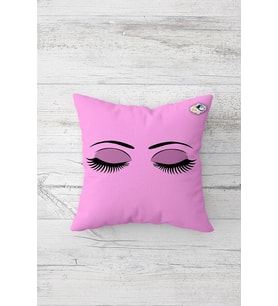 Fuşya Kirpik Desenli Çift Tarafı Baskılı Gizli Fermuarlı Yastık Kılıfı Kırlent Koltuk Yastık Kılıfı (Pembe)