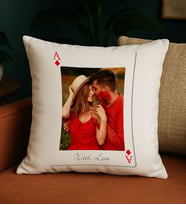 BK Gift Kişiye Özel Aşkımızın Ası Fotoğraflı İskambil Tasarımlı Beyaz Kırlent Yastık-2, Sevgiliye Hediye, Eşe Hediye